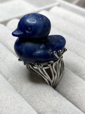 Lapis Duck Carving Statement Ring - Unbranded